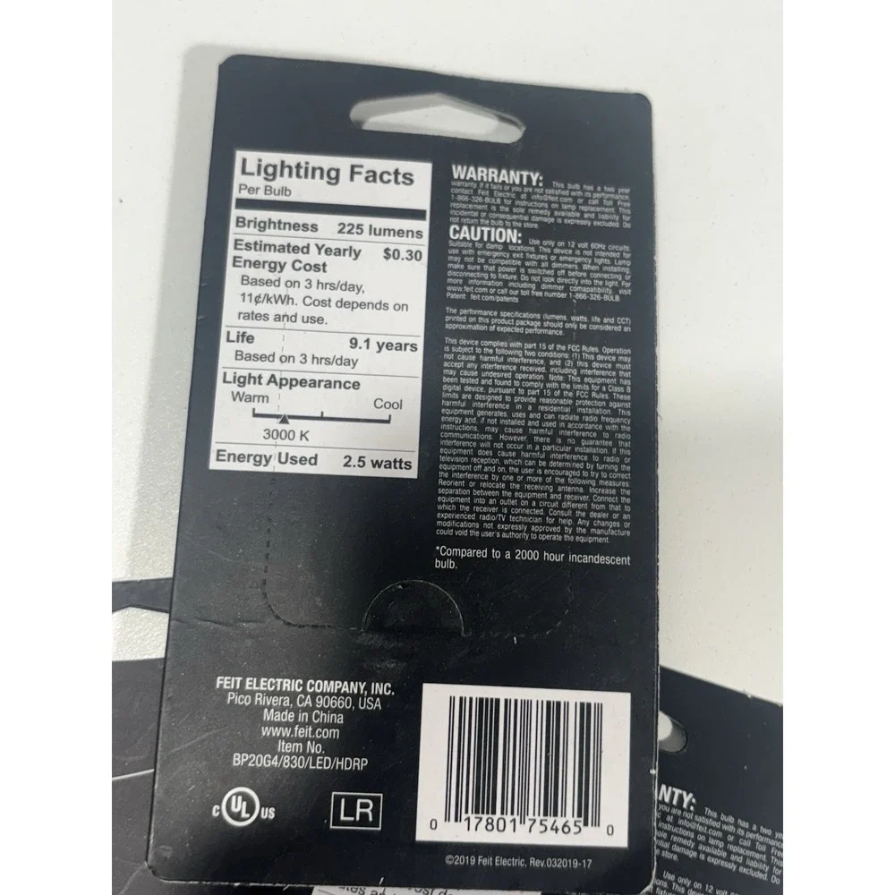 Feit Electric 10W Equiv 3000K T4 G4 Bi-Pin Base 12V Landscape LED Light Bulb 3Pk